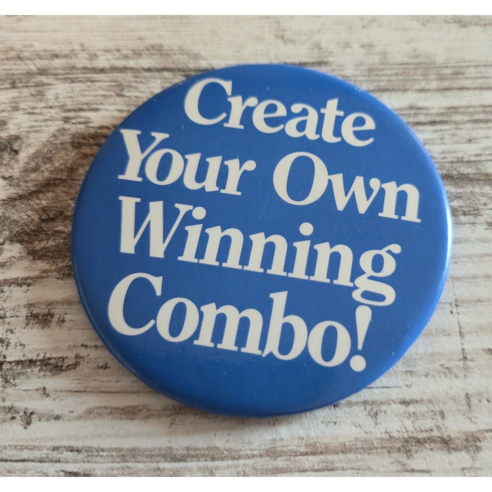 Vintage Create Your Own Winning Combo Blue Promo Pinback Button 3 Inch Slogan